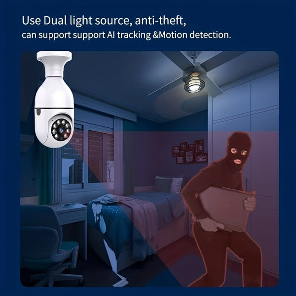 Light Bulb Camera With Automatic Tracking, Full-Color Night Vision & Two-Way Audio!